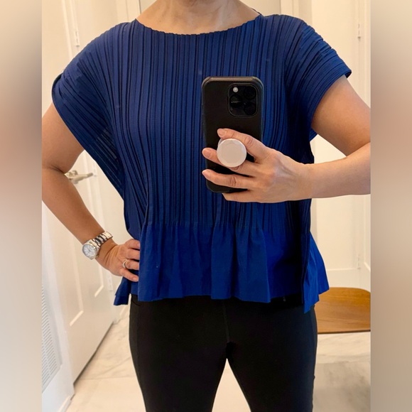 Issey Miyake Tops - Issey Miyake Pleated Short-Sleeve Top in Royal Blue